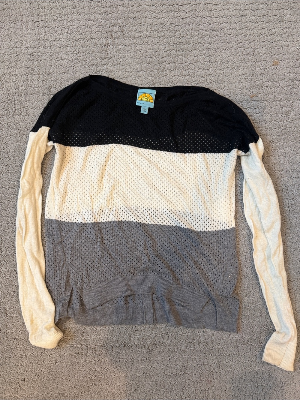 C&C California 3-Color Lightweight Knit Sweater - Black, Cream & Gray